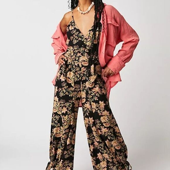 Free People Stand Out Floral Printed Jumper in Black Combo Size L - Picture 1 of 8